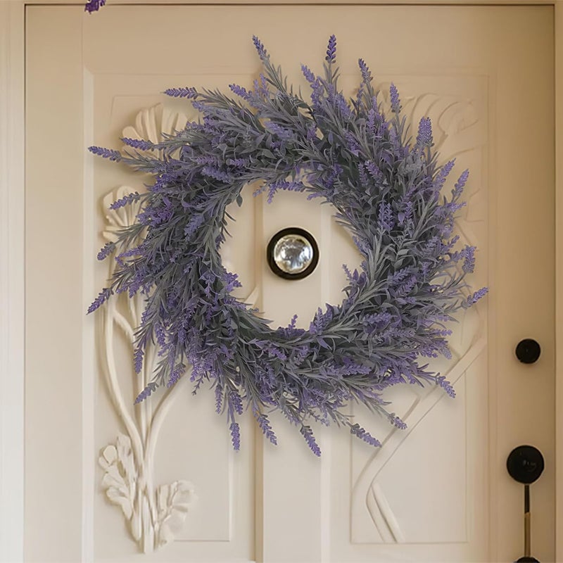 17.7 X 17.7 in (45 X 45 Cm) Lavender Wreath, Decorative Artificial Wreath for Front Door, All-Season Floral Arrangement, Great for Year-Round Home Decor - Image 2