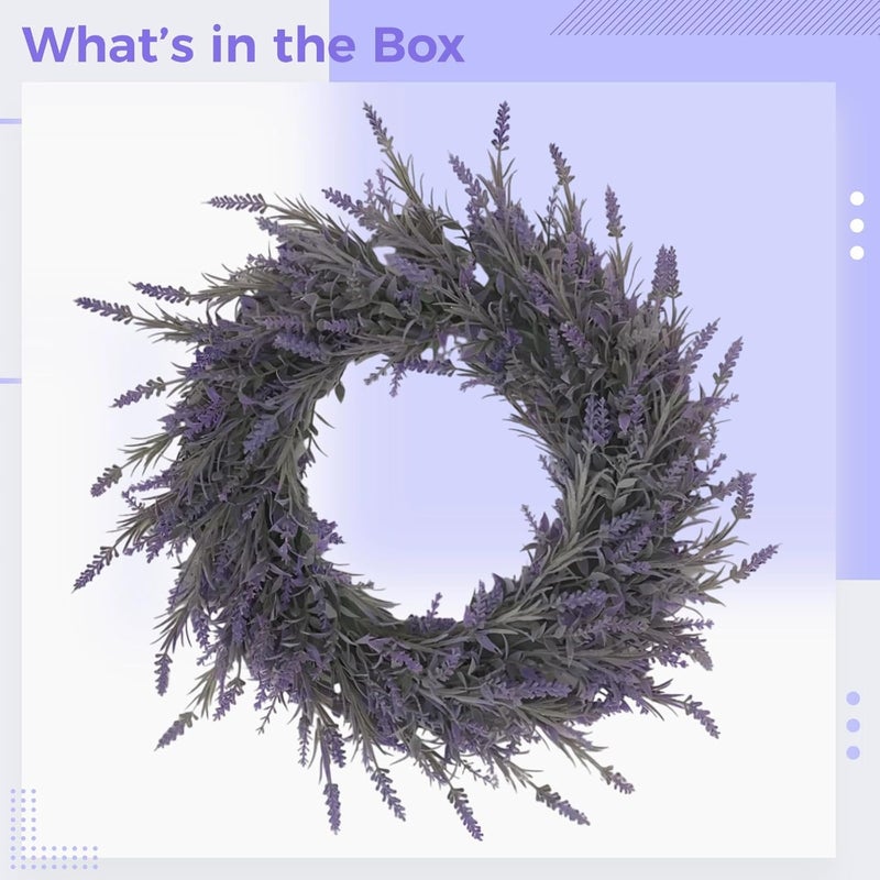 17.7 X 17.7 in (45 X 45 Cm) Lavender Wreath, Decorative Artificial Wreath for Front Door, All-Season Floral Arrangement, Great for Year-Round Home Decor - Image 3