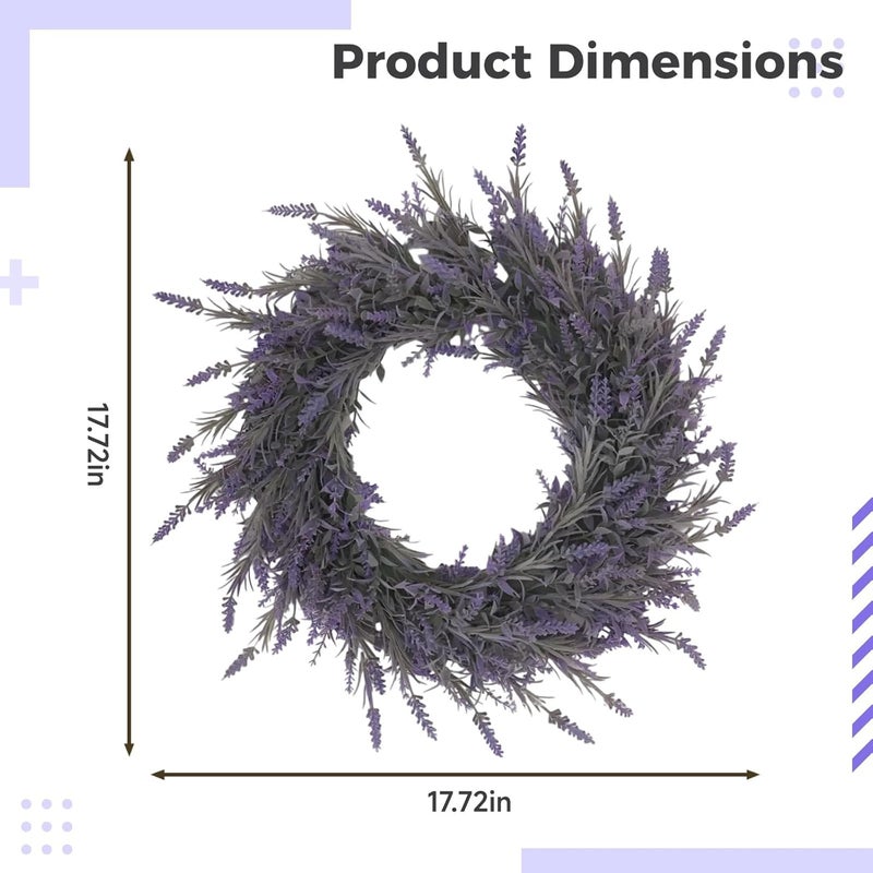 17.7 X 17.7 in (45 X 45 Cm) Lavender Wreath, Decorative Artificial Wreath for Front Door, All-Season Floral Arrangement, Great for Year-Round Home Decor - Image 4