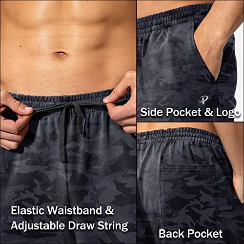Pudolla Men's Cotton Yoga Sweatpants Athletic Lounge Pants Open Bottom Casual Jersey Pants for Men with Pockets (Camo Black Medium) - Image 5