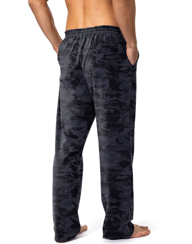 Pudolla Men's Cotton Yoga Sweatpants Athletic Lounge Pants Open Bottom Casual Jersey Pants for Men with Pockets (Camo Black Medium) - Image 3