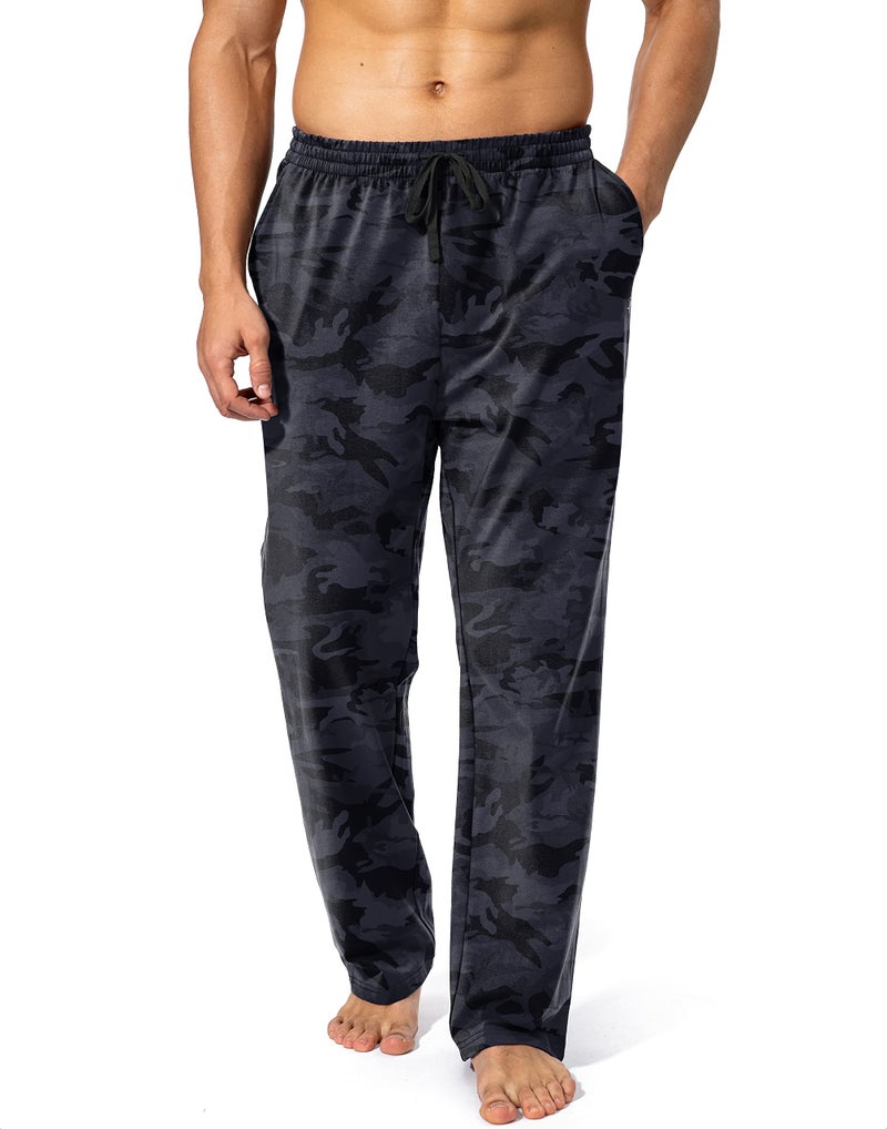 Pudolla Men's Cotton Yoga Sweatpants Athletic Lounge Pants Open Bottom Casual Jersey Pants for Men with Pockets (Camo Black Medium) - Image 2