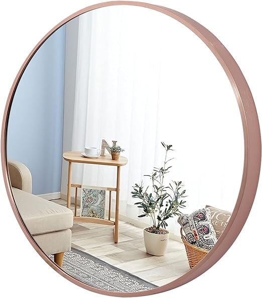 Iron Metal Decorative HD Clear Image Wall Mount Round Wall Mirror with Wall for Bedroom Home Decor wash Basin Vanity Makeup Bathroom Framed Gold24X24 INCH Rose Gold
