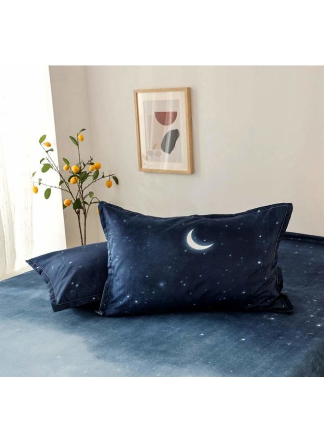 Feelyou Kids Galaxy Fitted Sheet Chic Starry Sky Bed Sheet Set Queen Size for Girls Boys Teens Bedroom Soft Moon Night Bedding Set Blue Watercolor Style Bed Cover with 2 Pillow Case - Image 3