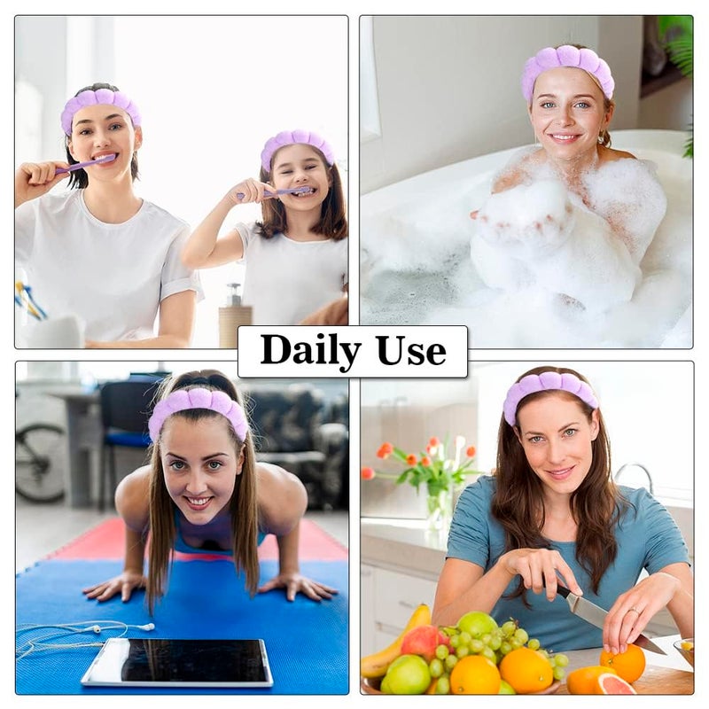 CORSULA 1Pcs Facial Spa Headband 2Pcs Wristband Combo Set,Sponge Spa Headband for Women, Purple Makeup Headband and Wrist Washband Set for Face Washing, Skincare, Shower, Makeup Removal… - Image 3
