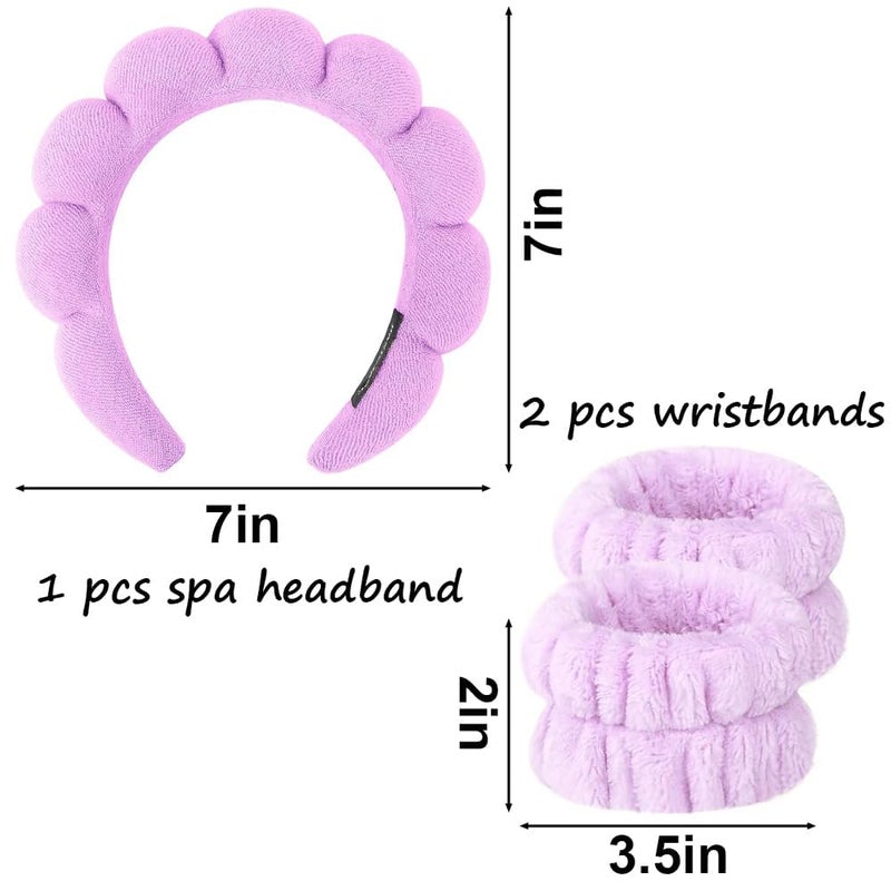 CORSULA 1Pcs Facial Spa Headband 2Pcs Wristband Combo Set,Sponge Spa Headband for Women, Purple Makeup Headband and Wrist Washband Set for Face Washing, Skincare, Shower, Makeup Removal… - Image 2