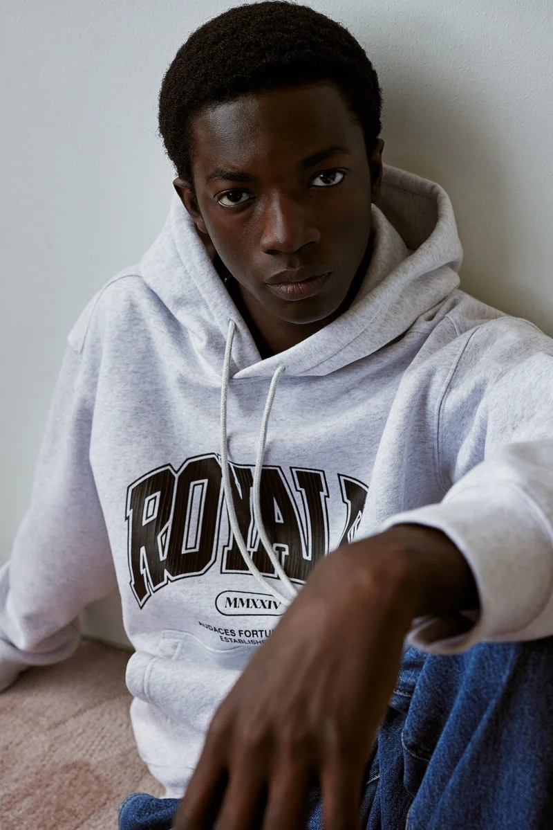 اتش اند ام Loose Fit Printed Hoodie