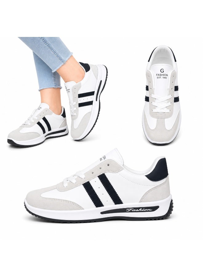 Women’s Casual Sport Sneakers Flat– Lightweight Breathable Design – Non-Slip Rubber Sole – Comfortable Daily Walking Shoes - White*Black
