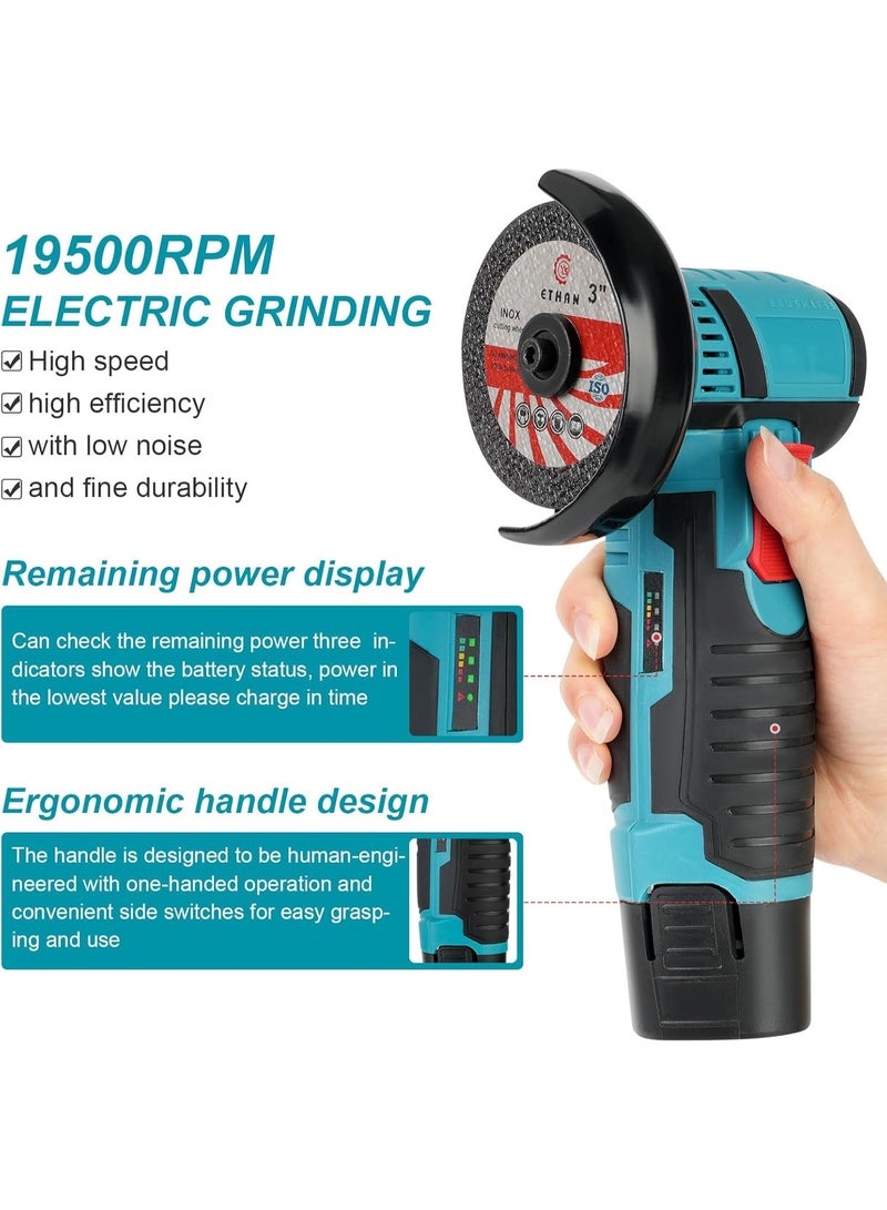 دينكس أداة صقل زوايا بسرعة 18500دورة في الدقيقة، اداة صقل كهربائية محمولة باليد مع قرصين قطع و2 بطارية - صاروخ صقل بقوة 550 واط، متعددة الوظائف لتبديد الحرارة للمعادن والخشب والحجر والستيل - Image 3