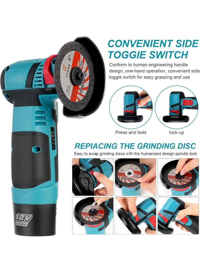دينكس أداة صقل زوايا بسرعة 18500دورة في الدقيقة، اداة صقل كهربائية محمولة باليد مع قرصين قطع و2 بطارية - صاروخ صقل بقوة 550 واط، متعددة الوظائف لتبديد الحرارة للمعادن والخشب والحجر والستيل - Image 2