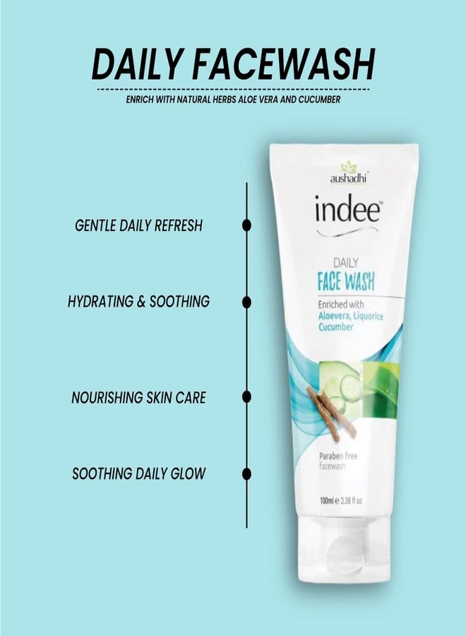 Indee Daily Face Wash Aloe Vera Gentle Cleanser Non Irritant Non Drying Makeup Cleansing for Oily Sensitive Combination Skin Women Men (100ml, Pack of 2) - Image 4