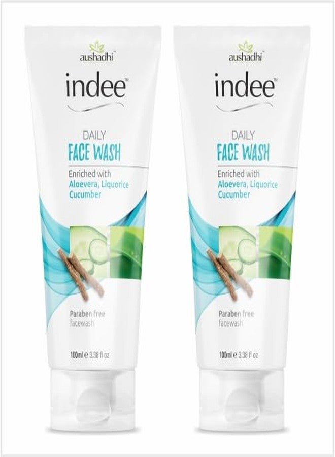 Indee Daily Face Wash Aloe Vera Gentle Cleanser Non Irritant Non Drying Makeup Cleansing for Oily Sensitive Combination Skin Women Men (100ml, Pack of 2) - Image 1