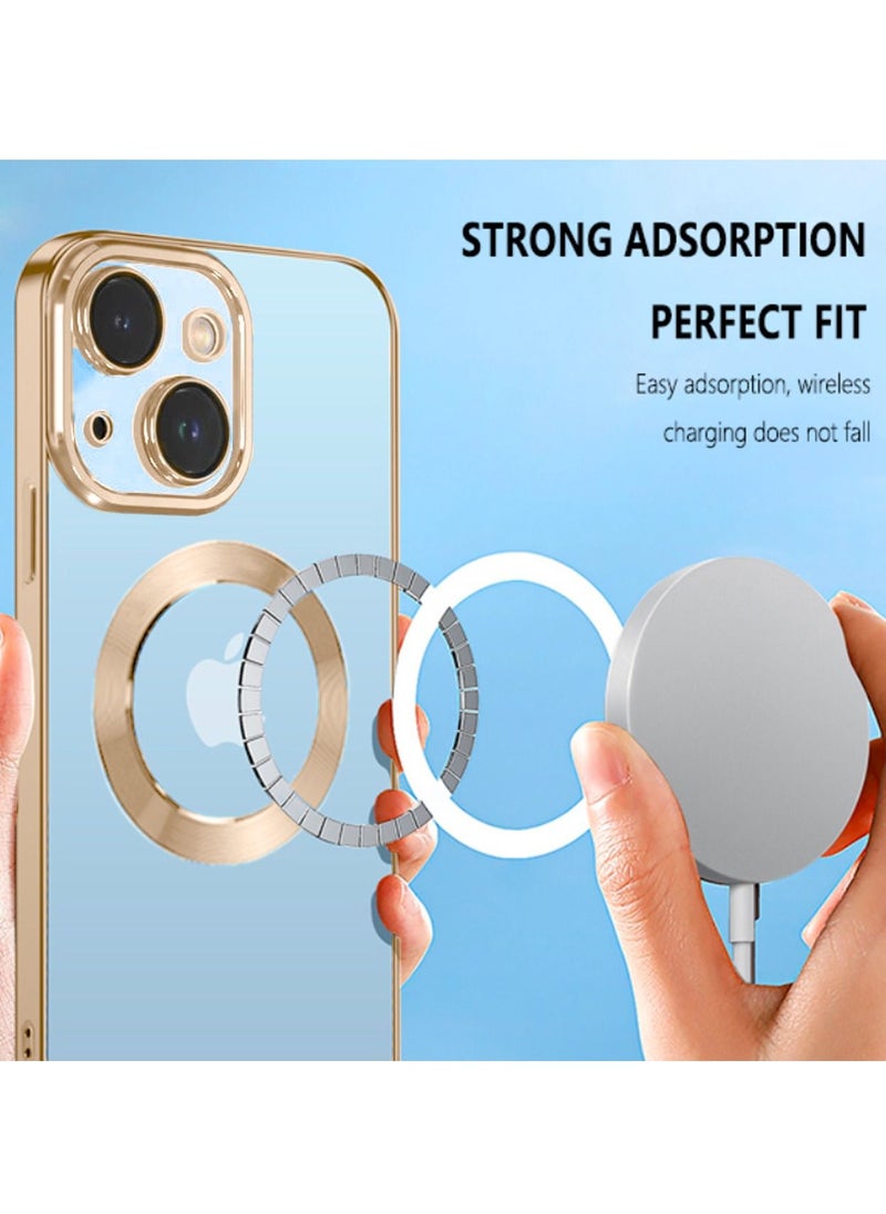 COBLUE - Luxury Clear Plating Soft Case Cover With MagSafe Wireless Charging Function For Apple iPhone 14 Gold - Image 1