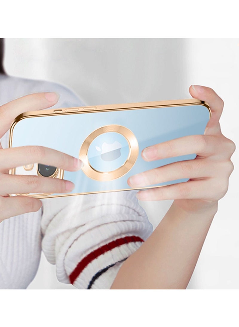 COBLUE - Luxury Clear Plating Soft Case Cover With MagSafe Wireless Charging Function For Apple iPhone 14 Gold - Image 1