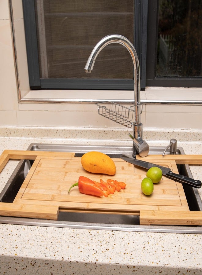 DD DEFINED DECO Defined Deco Over The Sink Cutting Board, Extra Large 33in Expandable Cutting Board Over Sink, Natural Bamboo Cutting Boards with Juice Groove,Kitchen Sink Cover for Counter Space (33") - Image 1