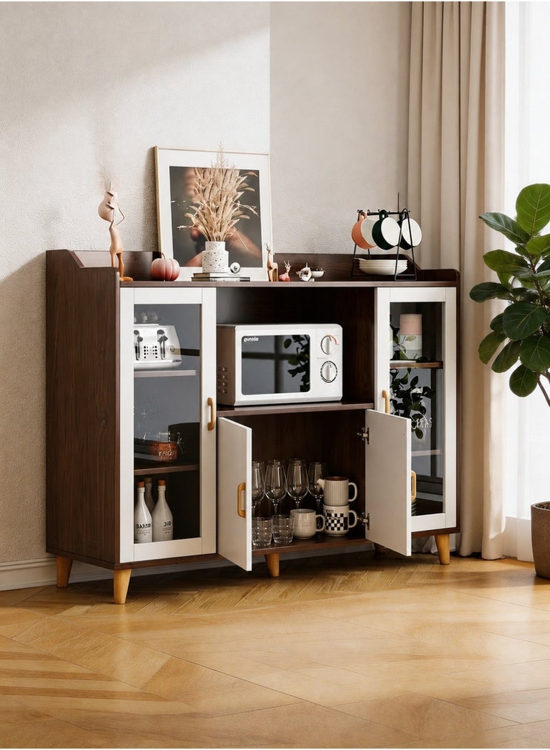 Sharpdo Wooden Storage Cabinet Sideboard Living Room Kitchen Cabinet Coffee Bar Cabinet Microwave Stand Multifunctional Organizer for Home Dining Room 120*40*94CM - Image 2