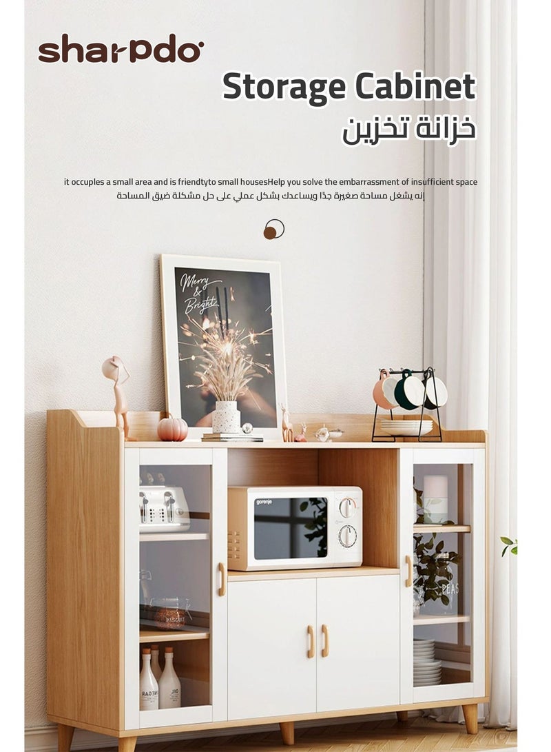 Sharpdo Wooden Storage Cabinet Sideboard Living Room Kitchen Cabinet Coffee Bar Cabinet Microwave Stand Multifunctional Organizer for Home Dining Room 120*40*94CM - Image 3
