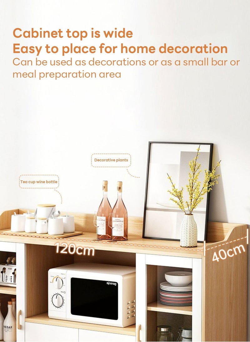 Sharpdo Wooden Storage Cabinet Sideboard Living Room Kitchen Cabinet Coffee Bar Cabinet Microwave Stand Multifunctional Organizer for Home Dining Room 120*40*94CM - Image 4
