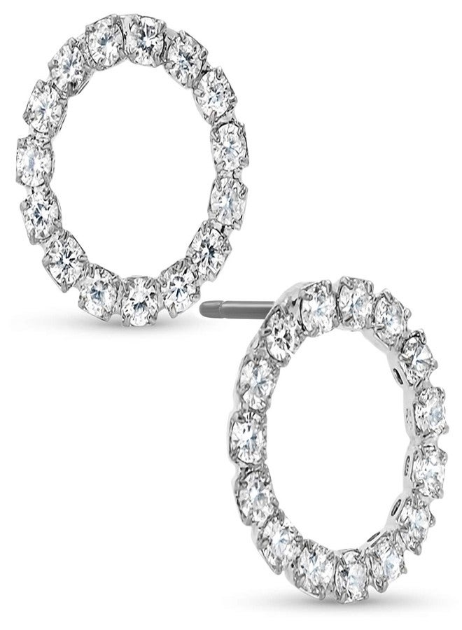 هامبل شيك نيويورك أقراط دائرية فضية اللون للنساء - أقراط مرصعة فضية اللون للنساء، أقراط دائرية مفتوحة صغيرة وبسيطة مرصعة بأحجار الراين الزركونية للعروس أو وصيفات العروس، مضادة للحساسية - Image 1