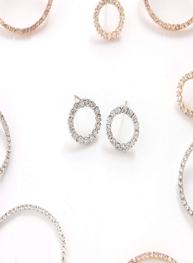 هامبل شيك نيويورك أقراط دائرية فضية اللون للنساء - أقراط مرصعة فضية اللون للنساء، أقراط دائرية مفتوحة صغيرة وبسيطة مرصعة بأحجار الراين الزركونية للعروس أو وصيفات العروس، مضادة للحساسية - Image 3