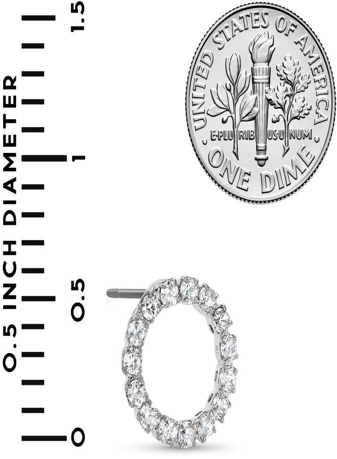 هامبل شيك نيويورك أقراط دائرية فضية اللون للنساء - أقراط مرصعة فضية اللون للنساء، أقراط دائرية مفتوحة صغيرة وبسيطة مرصعة بأحجار الراين الزركونية للعروس أو وصيفات العروس، مضادة للحساسية - Image 4