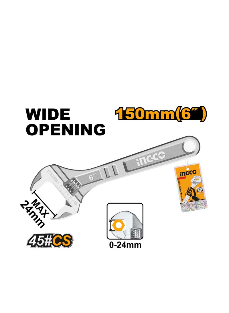 INGCO INGCO Adjustable Wrench 150 mm (6″) – Chrome‑Vanadium Engineer’s Adjustable Spanner  - Image 3