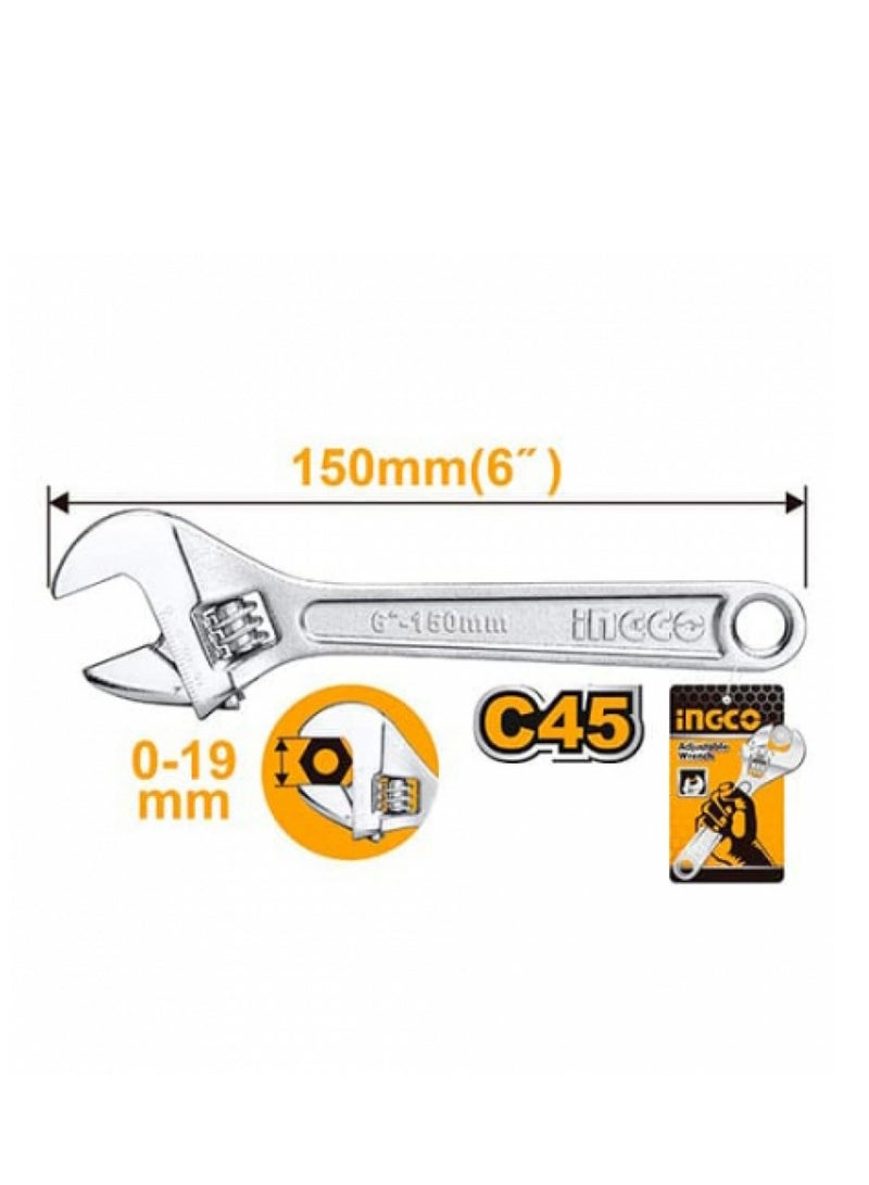 INGCO INGCO Adjustable Wrench 150 mm (6″) – Chrome‑Vanadium Engineer’s Adjustable Spanner  - Image 4