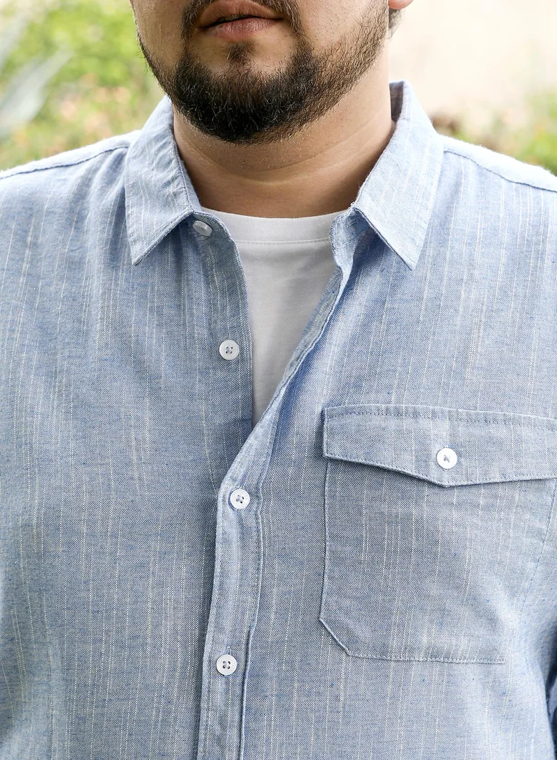 Instafab Plus  Instafab Plus Men Thread-Jacquard Shirt | Spread Collar , Long Cuffed Sleeves | Button Closure , Curved Hem | Abstract Jacquard | Woven Fabric For Casual & Daily Wear | Powder Blue for Men | Best Price UAE