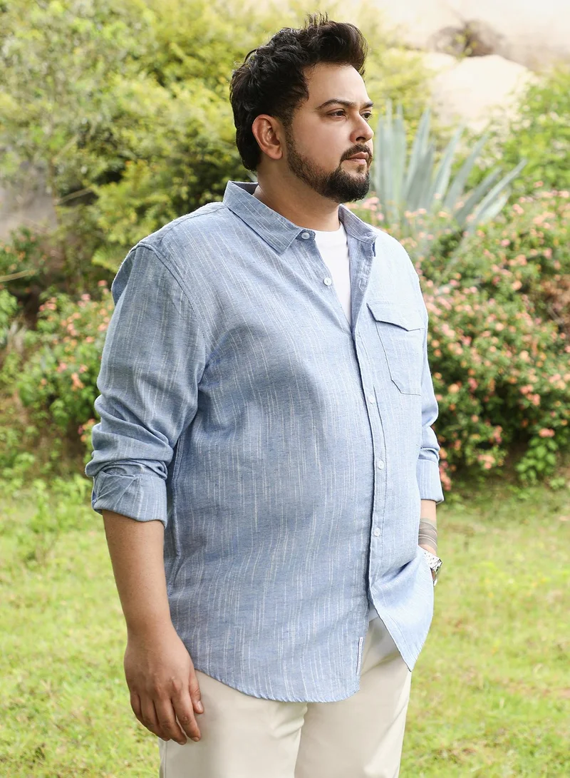 Instafab Plus  Instafab Plus Men Thread-Jacquard Shirt | Spread Collar , Long Cuffed Sleeves | Button Closure , Curved Hem | Abstract Jacquard | Woven Fabric For Casual & Daily Wear | Powder Blue for Men | Best Price UAE