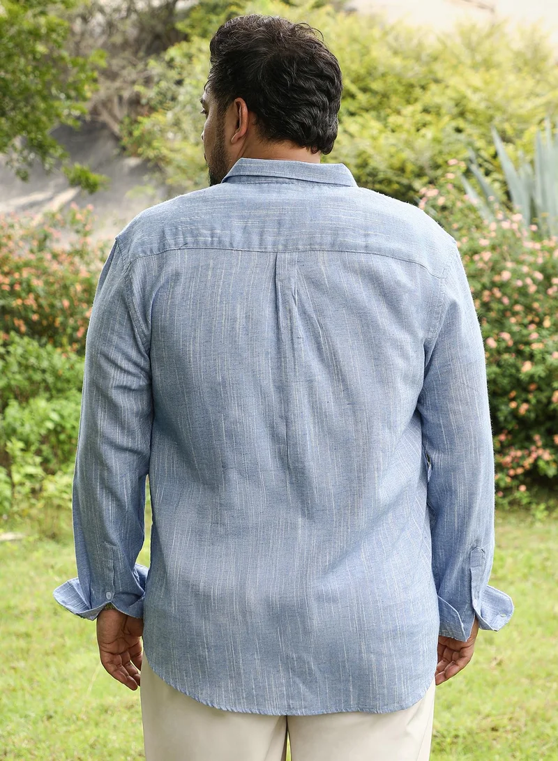 Instafab Plus  Instafab Plus Men Thread-Jacquard Shirt | Spread Collar , Long Cuffed Sleeves | Button Closure , Curved Hem | Abstract Jacquard | Woven Fabric For Casual & Daily Wear | Powder Blue for Men | Best Price UAE