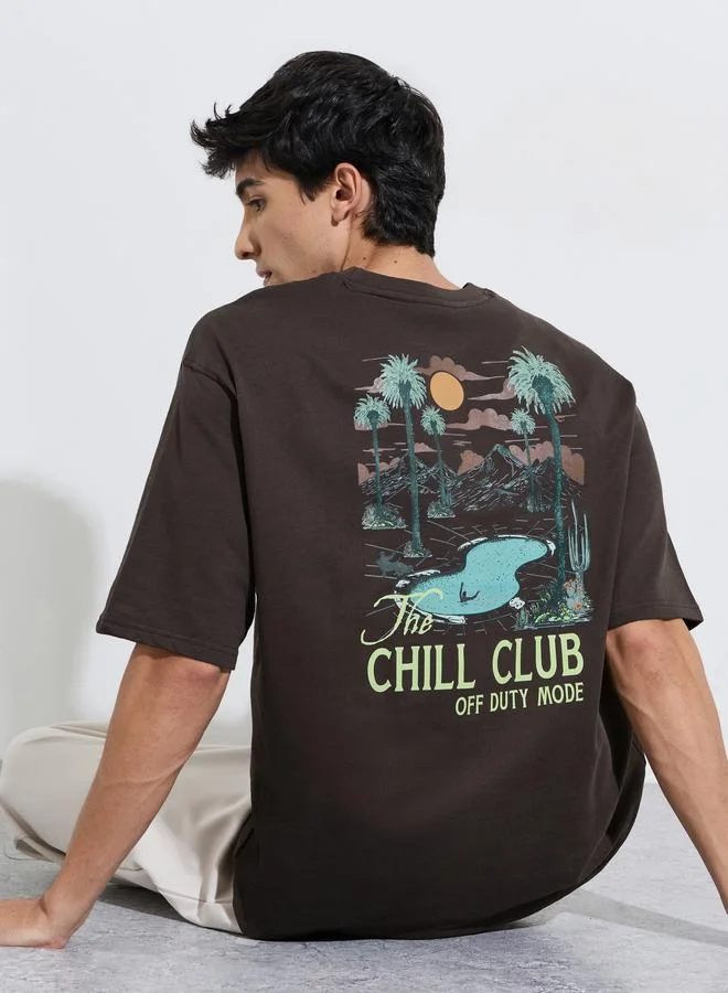Men Brown Graphic Print Oversized T-Shirt