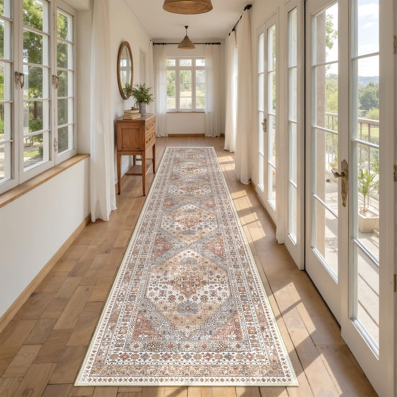 Restydon Hallway Runner Rug 2x12 Extra Long Washable Runner Rugs with Rubber Backing Non Slip Runner Vintage Rug Runners for Kitchen Laundry Room Entryway Orange2x12