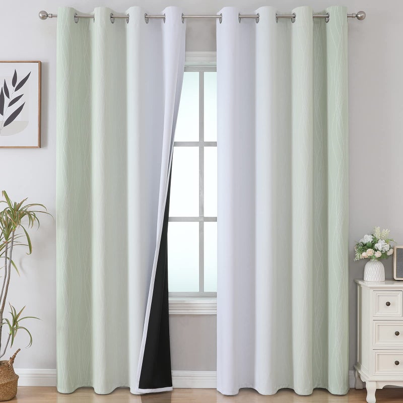 Estelar Textiler Sage Green and Greyish White Gradient Blackout Curtains for Bedroom Thermal Insulated Ombre Blackout Drapes Room Darkening Energy Saving Curtains for Living Room52Wx84L2 Panels