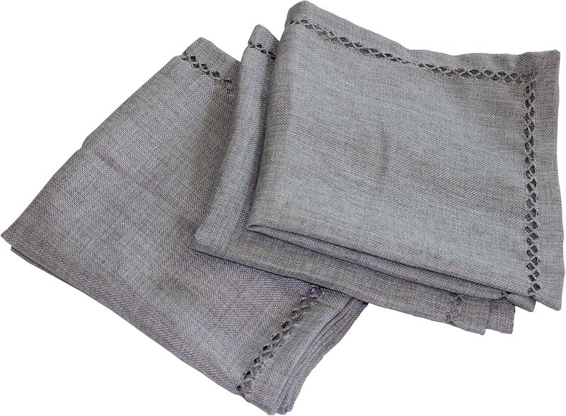 Violet Linen طقم من 4 مناديل قماش بتصميم عتيق مطرزة بخياطة الحافة باللون الرمادي - Image 2