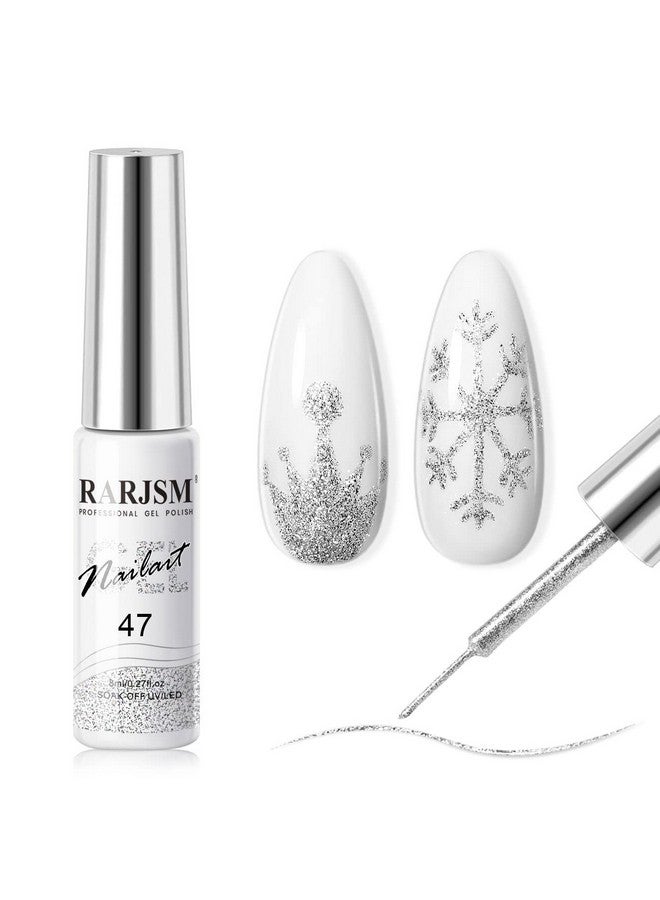 RARJSM Gel Liner Nail Art Silver Glitter Design Gel Nail Polish 1 Bottle 8Ml Soak Off Uv Led Curing Requires Build In Thin Brush Striper Gel Polish For Home Salon Diy Nail Manicure Painting Decoration - Image 1