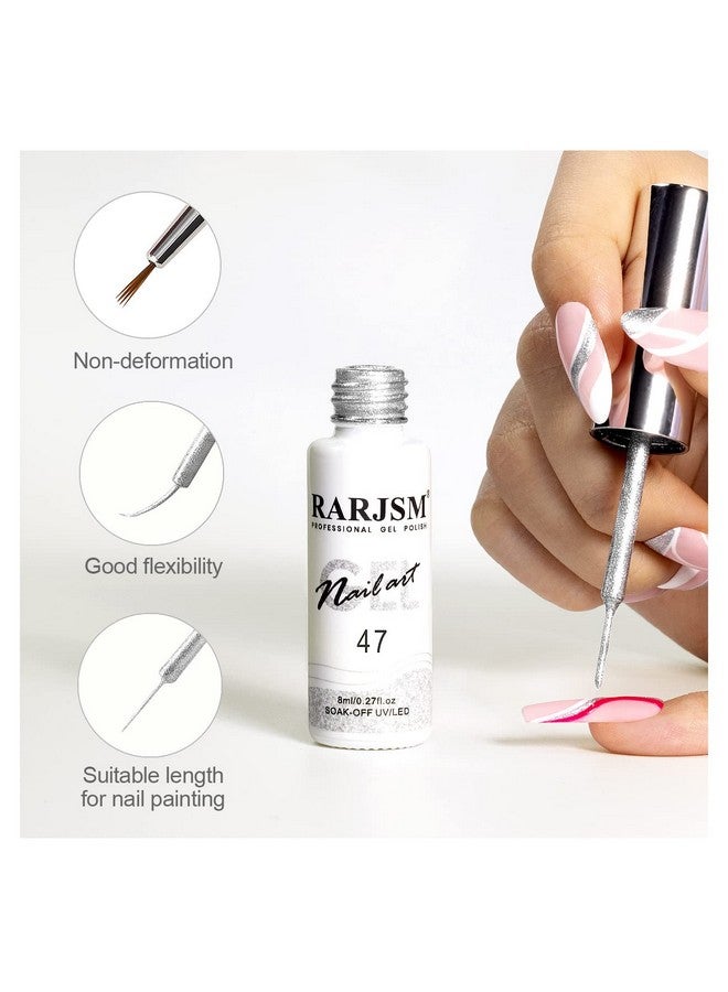 RARJSM Gel Liner Nail Art Silver Glitter Design Gel Nail Polish 1 Bottle 8Ml Soak Off Uv Led Curing Requires Build In Thin Brush Striper Gel Polish For Home Salon Diy Nail Manicure Painting Decoration - Image 5
