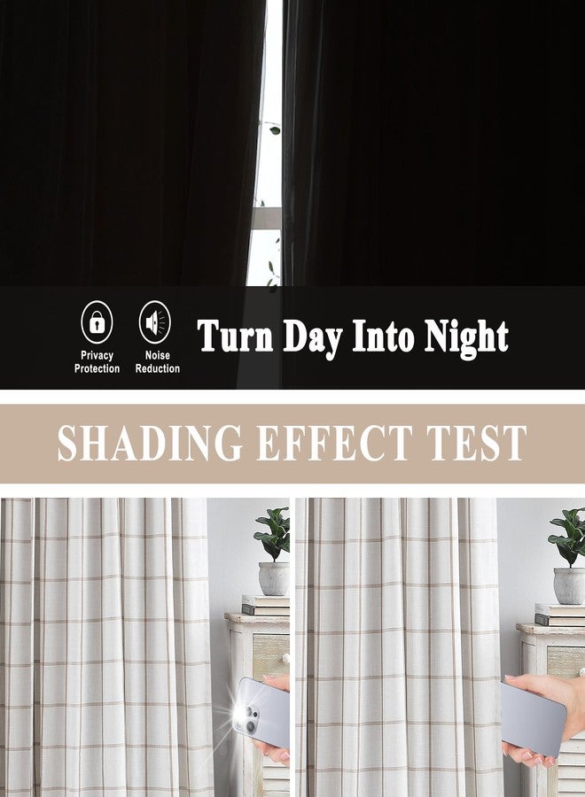 Vision Home Flax Linen Plaid Pinch Pleated Full Blackout Curtains Checkered Thermal Insulated Window Panels 102 inch for Bedroom Living Room Darkening Rustic Pinch Pleat Drapes with Hooks 40"Wx102"Lx2 - Image 4