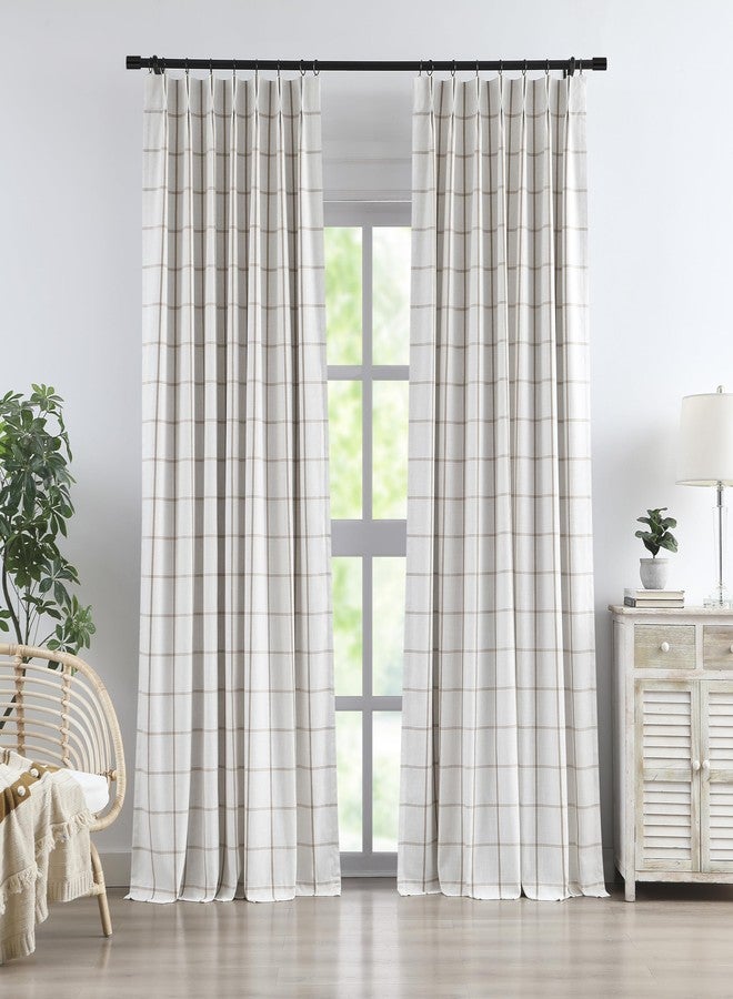 Vision Home Flax Linen Plaid Pinch Pleated Full Blackout Curtains Checkered Thermal Insulated Window Panels 102 inch for Bedroom Living Room Darkening Rustic Pinch Pleat Drapes with Hooks 40"Wx102"Lx2 - Image 1