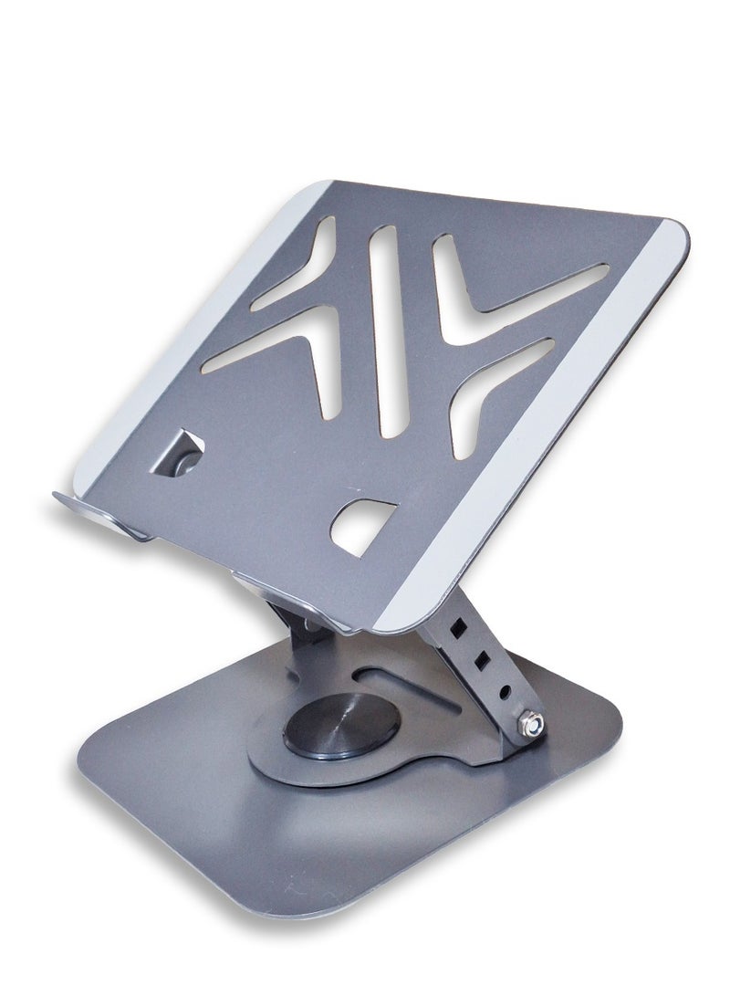 Foldable tablet and laptop stand with stylish and high-quality metal design, 360° rotation for an ideal viewing experience, supports ventilation to cool devices and preserve their lifespan, suitable for iPad and mobile phones, easy to store and carry, and ideal for studying, working or watching content anywhere - Image 1