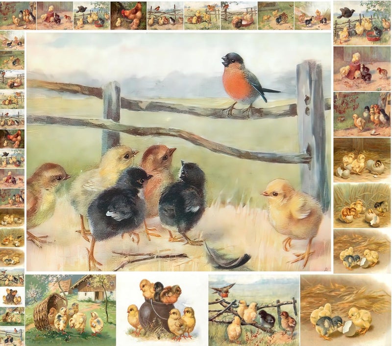 Flonz Decoupage Paper Pack (21 Sheets 6"x8") Baby Chicks Easter Vintage Styled Easter Cards Pictures for Decoupage, Craft and Scrapbooking - Image 1