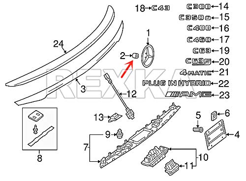 Rexka ريكسكا 30 قطعة من دعامات الشارة/الشعار للشنطة والغطاء مع مسامير تثبيت متوافقة مع مرسيدس-بنز S204 S205 W204 W205 W207 X204 X253 القابلة للتحويل، الكوبيه، العربة، الصالون، SUV - Image 2