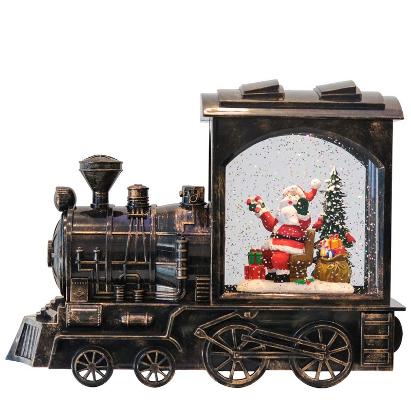 فانوس كرات الثلج الموسيقي لعيد الميلاد من DRomance يعمل بالبطارية مع مؤقت لمدة 6 ساعات سانتا كرات الثلج المضيئة قطار يدور الماء مع لمعان زينة عيد الميلاد هدايا 106 × 43 × 83 بوصة