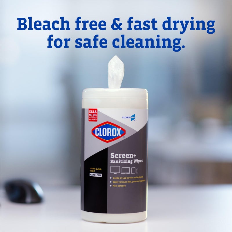 CloroxPro Clorox Screen+ Sanitizing Wipes, Bleach Free Cleaning Wipes, Citrus Blend Scent, 75 Count, Pack of 6 - Image 5
