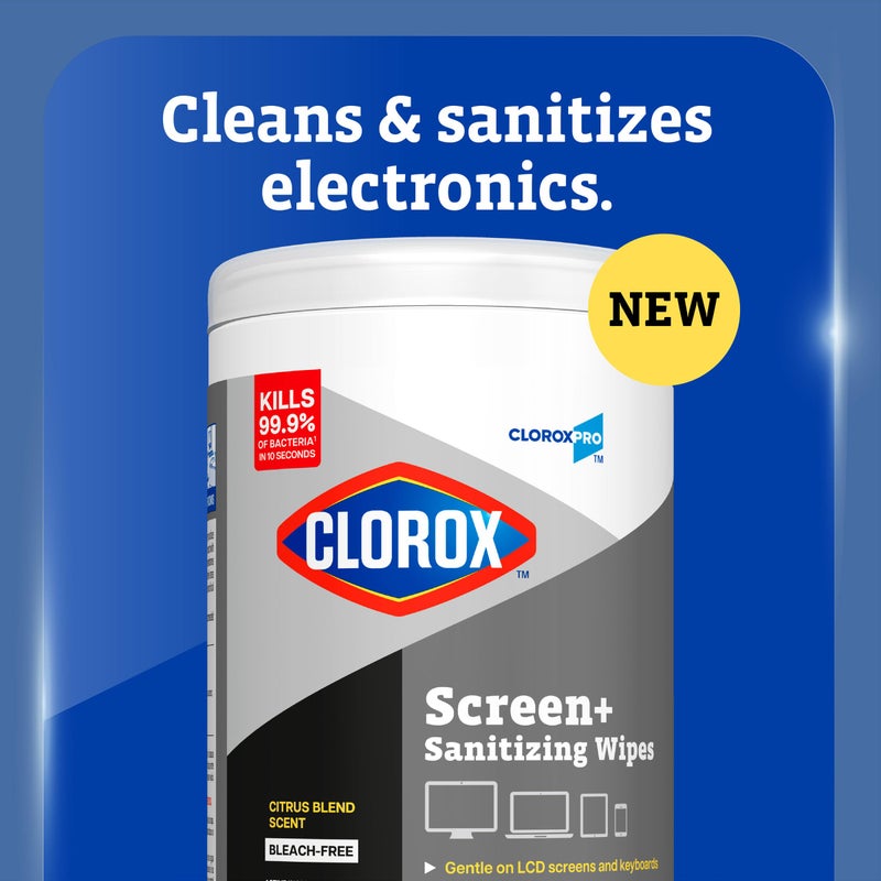 CloroxPro Clorox Screen+ Sanitizing Wipes, Bleach Free Cleaning Wipes, Citrus Blend Scent, 75 Count, Pack of 6 - Image 2