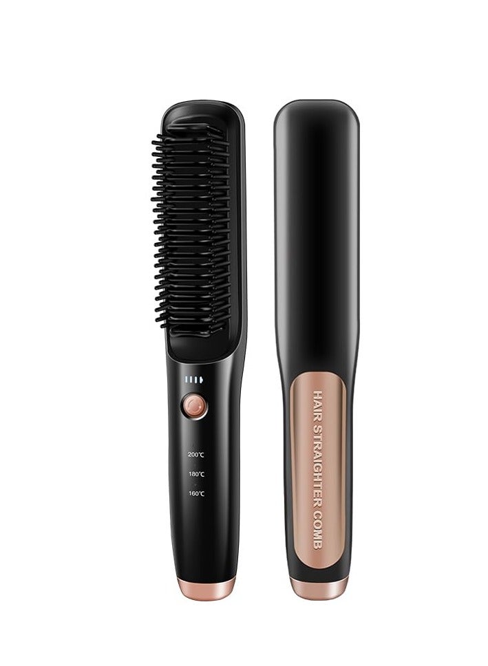 SYOSI Porta Cordless Hair Straightener Brush,2-in-1 Hair Straightener and Curler with 3 Temperature Settings - Portable and Lightweight Design for Travel (Black) - Image 1