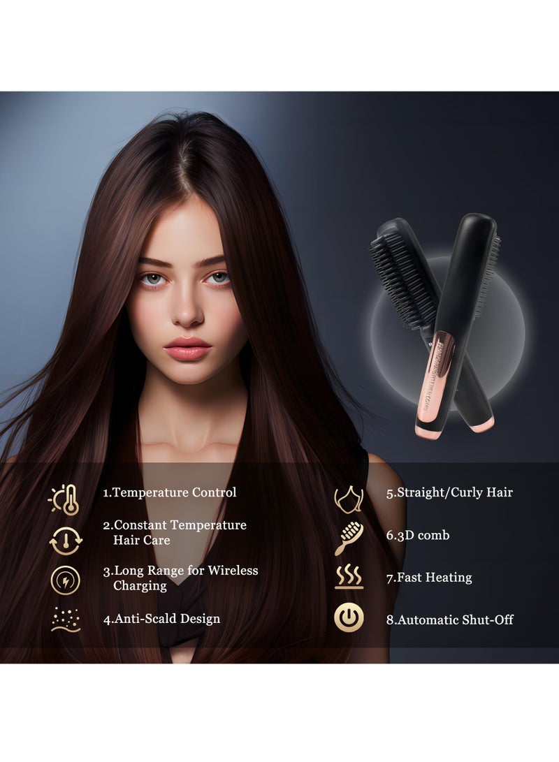 SYOSI Porta Cordless Hair Straightener Brush,2-in-1 Hair Straightener and Curler with 3 Temperature Settings - Portable and Lightweight Design for Travel (Black) - Image 3