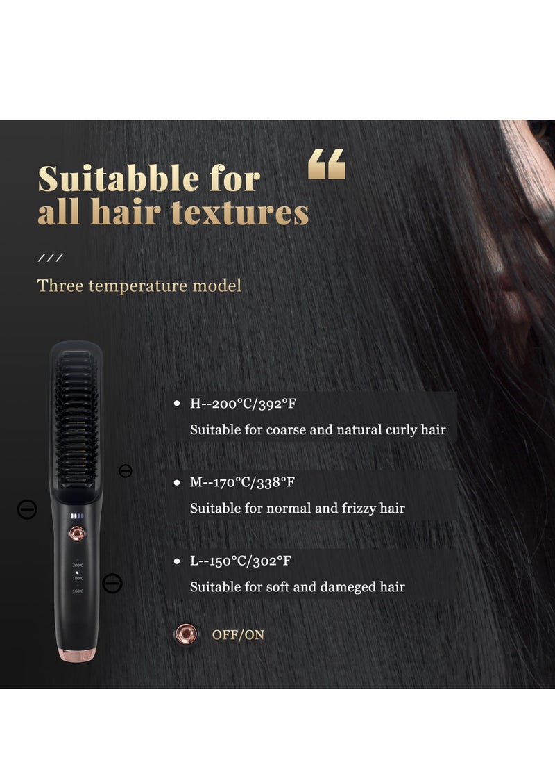 SYOSI Porta Cordless Hair Straightener Brush,2-in-1 Hair Straightener and Curler with 3 Temperature Settings - Portable and Lightweight Design for Travel (Black) - Image 4