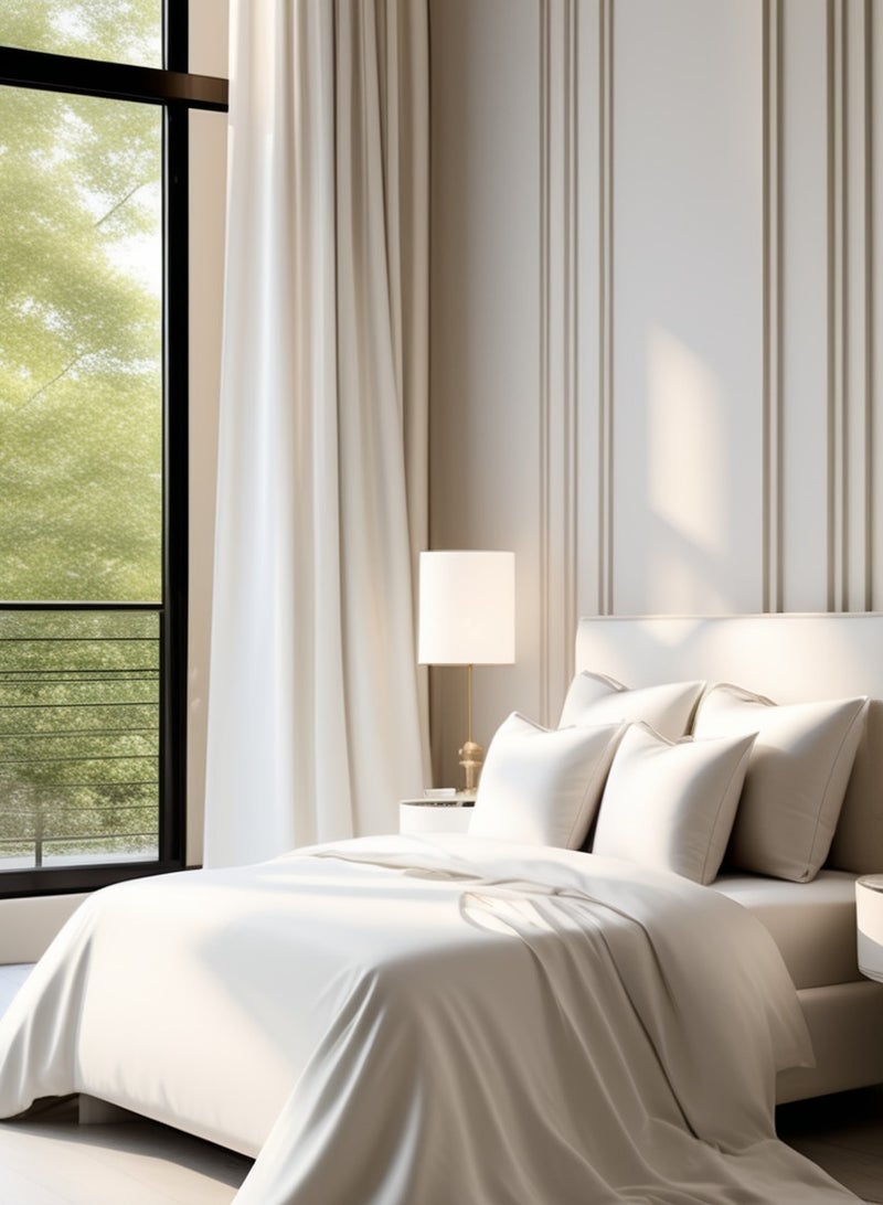 ريموند ملاءة جاهزة مقاس كوين من Raymond Home مقاس كوين، فائقة النعومة 210 TC من القطن الخالص الساتان و2 كيس وسادة (160x200+30 سم، 50x75 سم) - Image 2