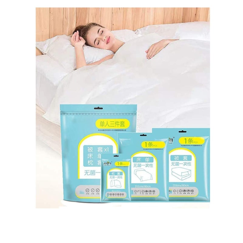 SOLARAE Disposable Bed Sheets for Travel, Quilt Cover and Pillow Case Set, Portable Disposable Bedding Set for Hotel and Travel (Travel 3-Piece Double) - Image 1