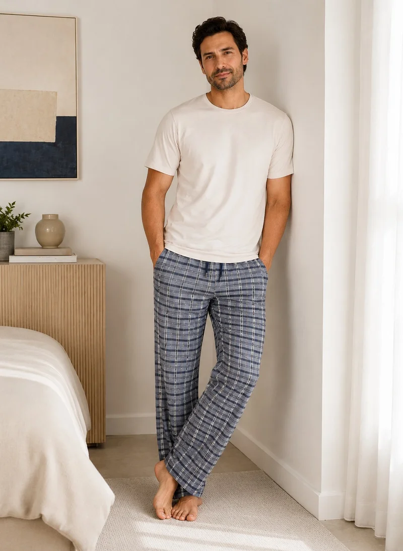 فكتور اند جين Men’s Short Sleeve T-Shirt & Long Pants Pyjama Set – Comfortable Relaxed Fit